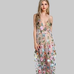 Gorgeous Sheer Floral Bodysuit Maxi 